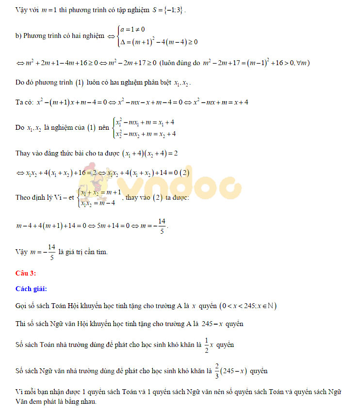 Đáp án đề thi vào lớp 10 môn Toán tỉnh Bắc Giang năm 2019