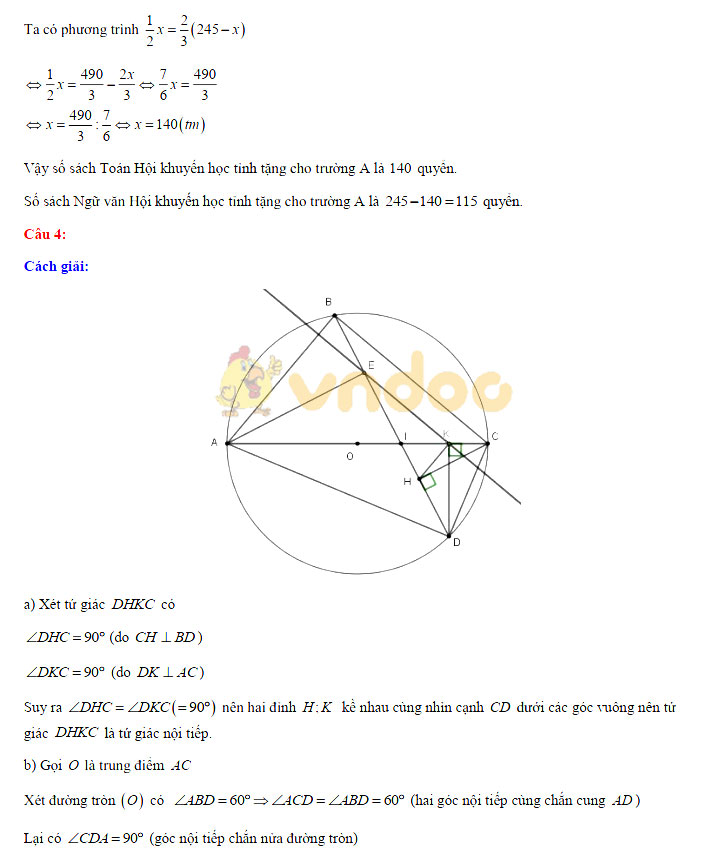 Đáp án đề thi vào lớp 10 môn Toán tỉnh Bắc Giang năm 2019