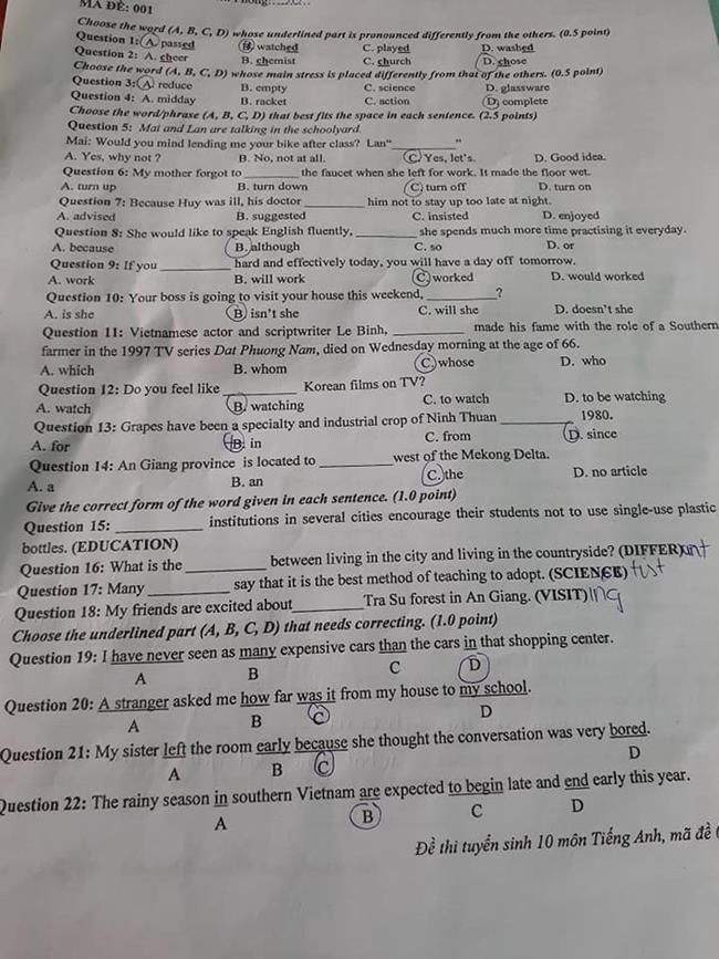 Đề thi vào lớp 10 môn Tiếng Anh