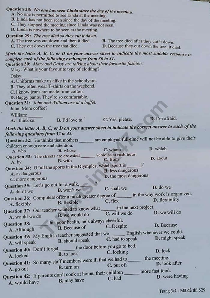 Đề thi vào lớp 10 môn Tiếng Anh