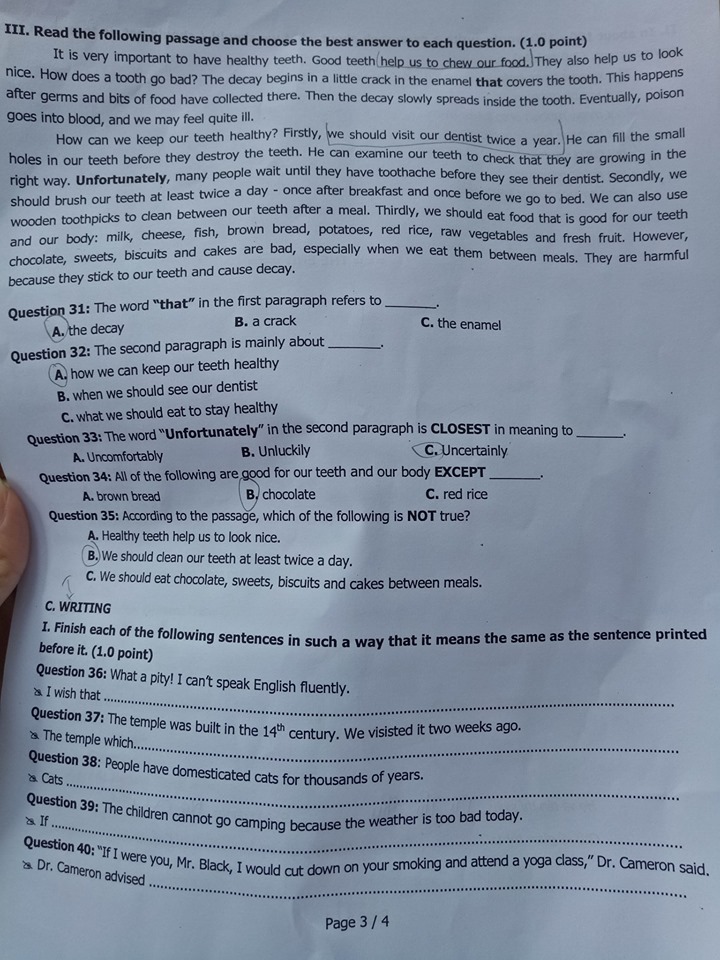 Đề thi vào lớp 10 môn Tiếng Anh