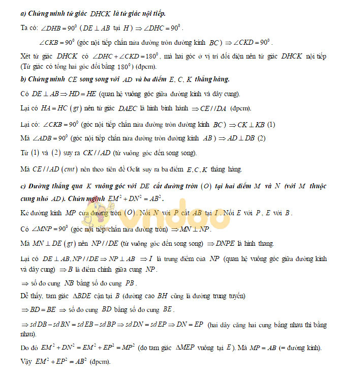 Đáp án đề thi vào lớp 10 môn Toán Đà Nẵng năm 2019