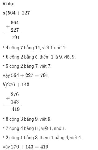 Lý thuyết Cộng các số có ba chữ số (có nhớ một lần)