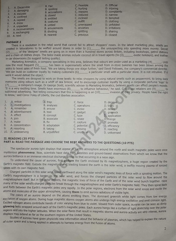 Đề thi vào lớp 10 chuyên Anh