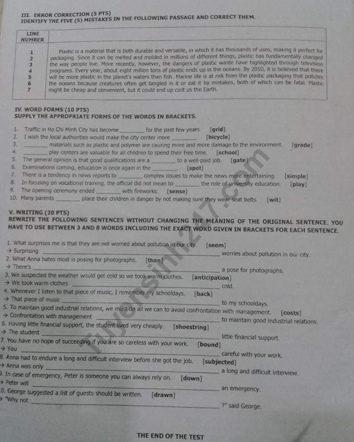 Đề thi vào lớp 10 chuyên Anh