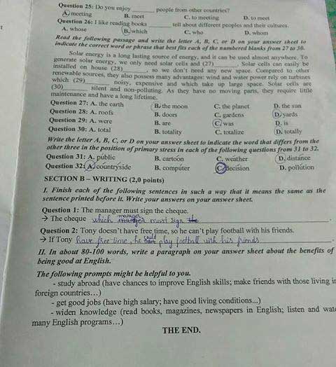 Đề thi vào lớp 10 môn Tiếng Anh