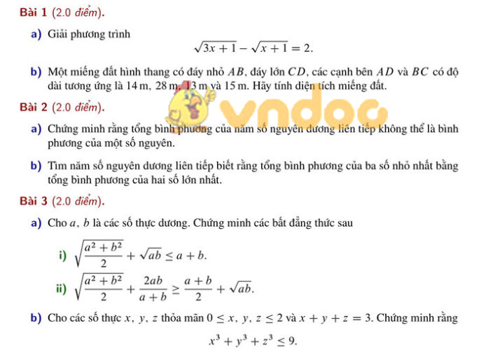 Đáp án đề thi vào lớp 10 môn Toán Chuyên 2019 TH Thực Hành - ĐHSP Hồ Chí Minh
