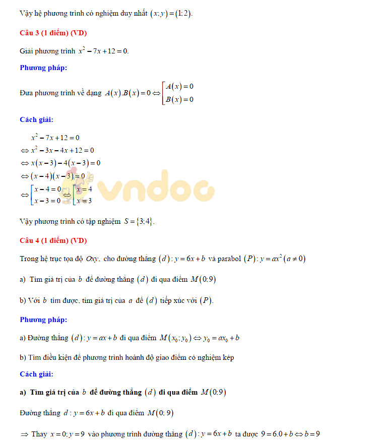 Đáp án đề thi vào lớp 10 môn Toán tỉnh Trà Vinh