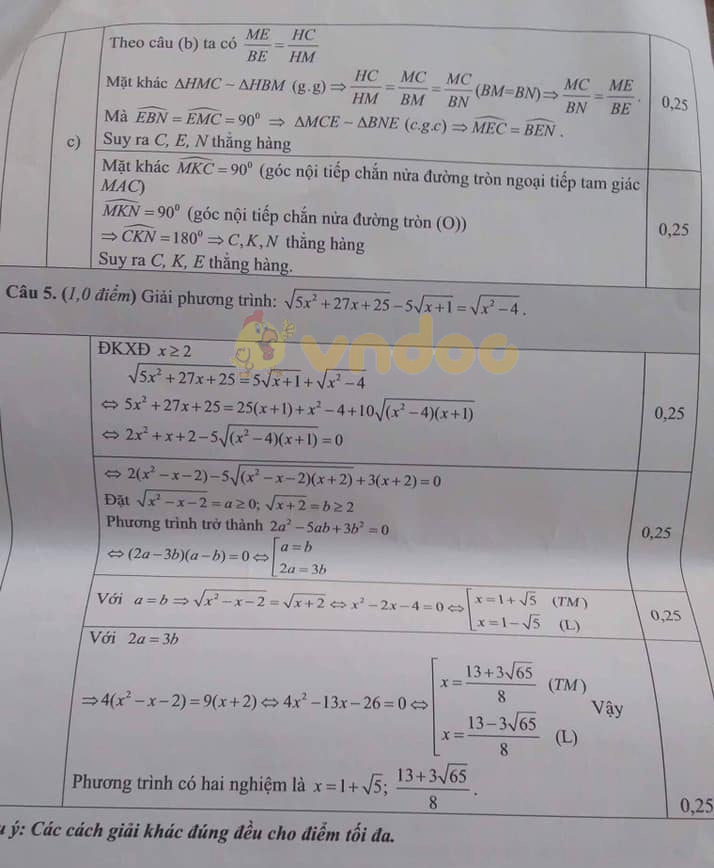 Đáp án đề thi vào lớp 10 môn Toán tỉnh Nghệ An năm 2019