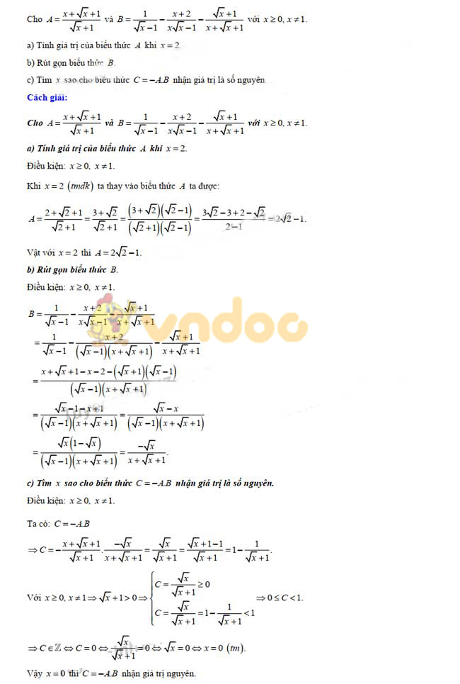 Đáp án đề thi vào lớp 10 môn Toán tỉnh Thái Bình năm 2019