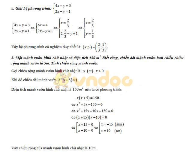 Đáp án đề thi vào lớp 10 môn Toán tỉnh Thái Bình năm 2019
