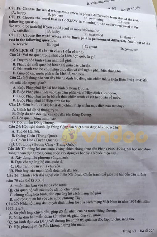 Đáp án đề thi vào lớp 10 môn Tổ hợp tỉnh Nghệ An năm 2019
