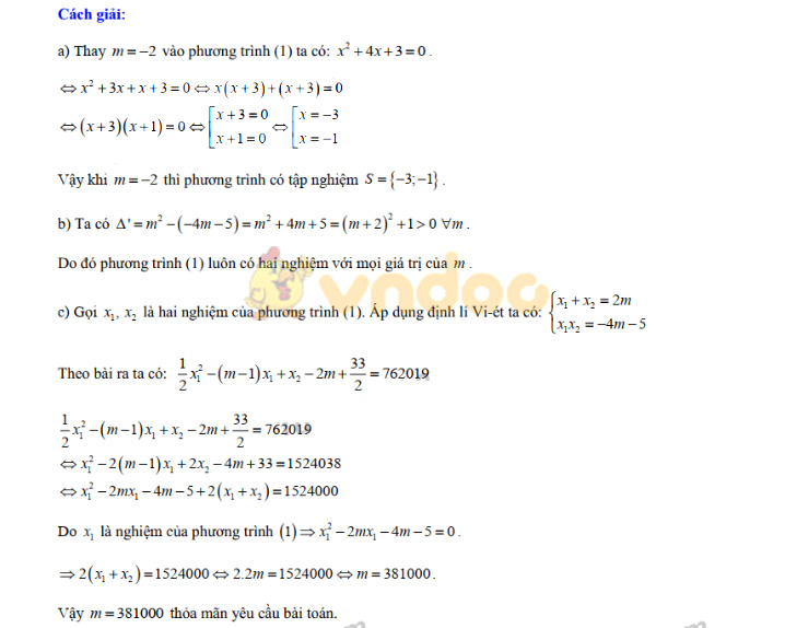Đáp án đề thi vào lớp 10 môn Toán tỉnh Bạc Liêu năm 2019