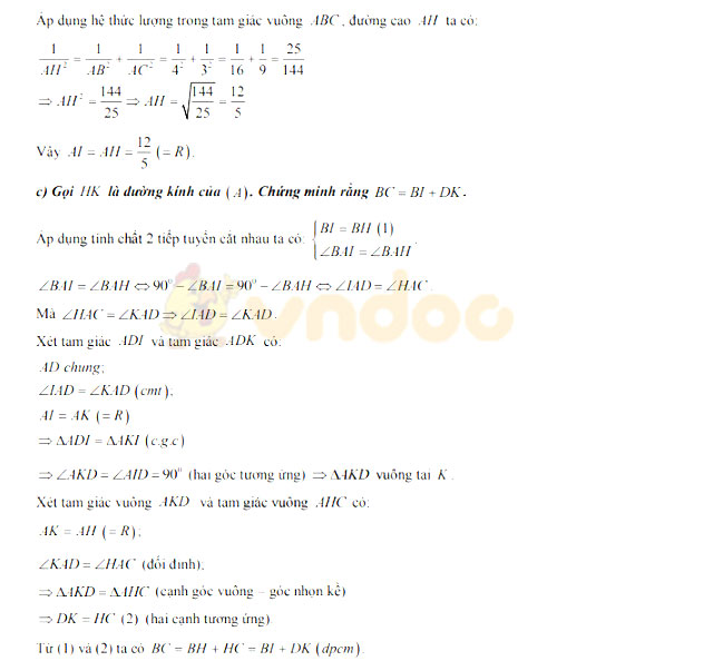 Đáp án đề thi vào lớp 10 môn Toán tỉnh Khánh Hòa năm 2019