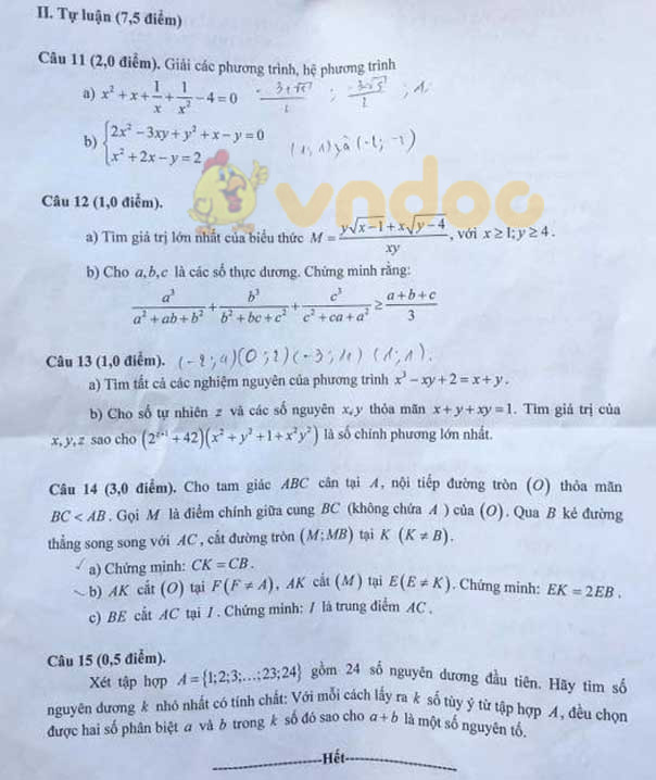Đề thi vào lớp 10 môn Toán Chuyên 2019 tỉnh Lạng Sơn