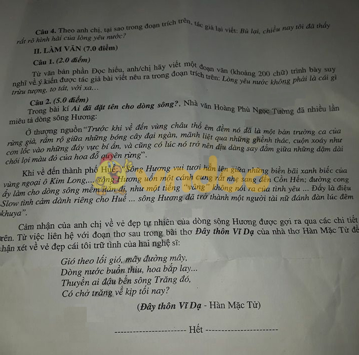 Đề thi thử môn Ngữ văn năm 2019