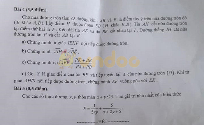 Đáp án đề thi vào lớp 10 môn Toán tỉnh Bà Rịa - Vũng Tàu năm 2019