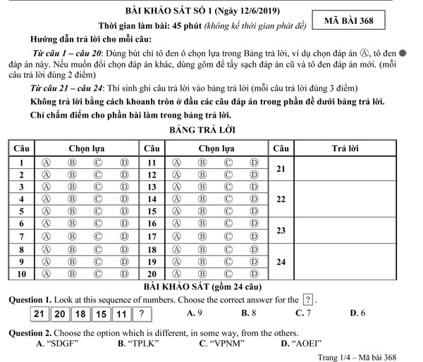 Đề thi vào lớp 6 THPT Trần Đại Nghĩa