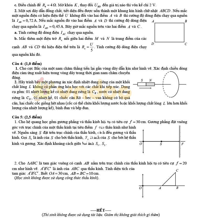 Đề thi vào lớp 10 môn Vật lý 2019 THPT Chuyên Nguyễn Trãi - Hải Dương