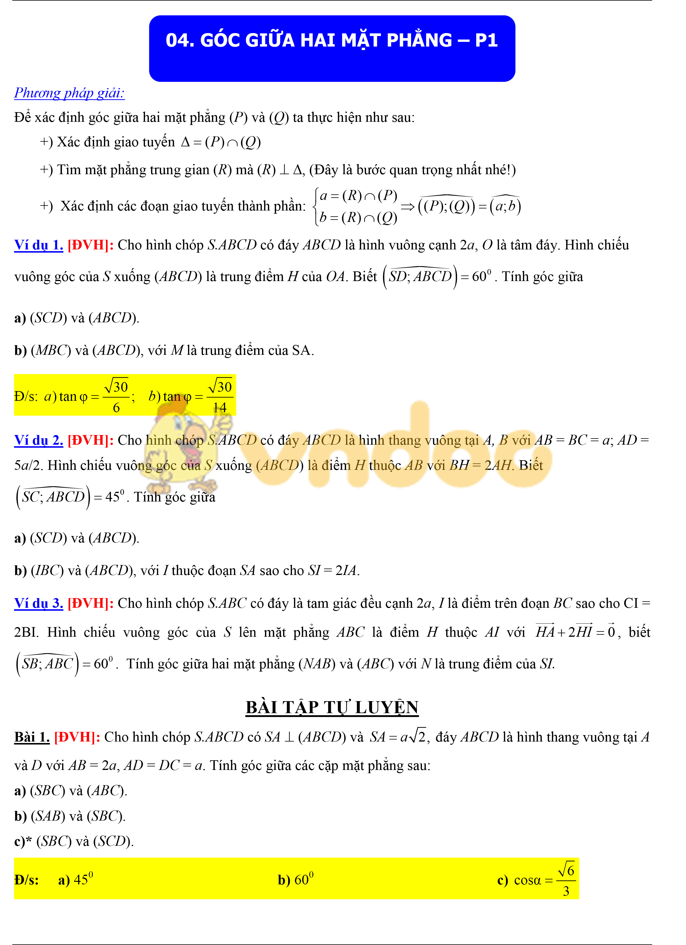 Góc giữa hai mặt phẳng phần 1
