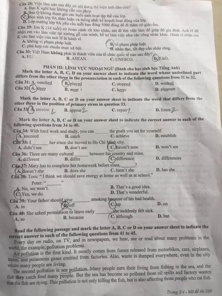 Đề thi vào lớp 10 môn Tổ hợp