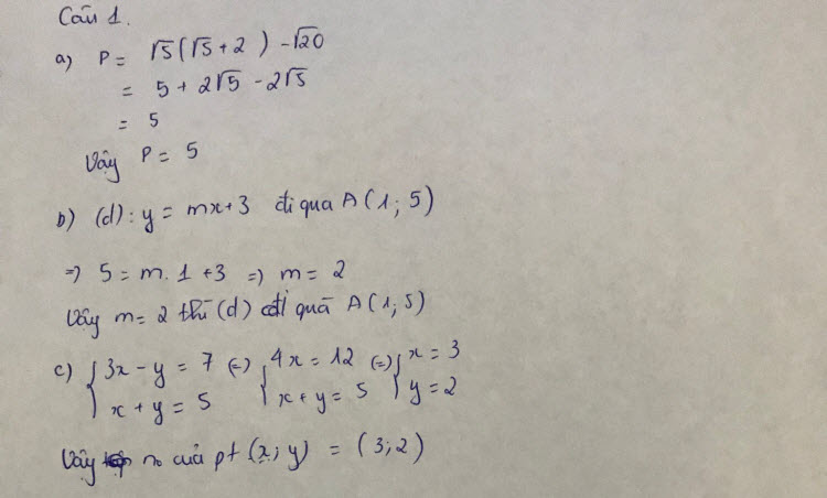 Đáp án đề thi vào lớp 10 môn Toán tỉnh Hưng Yên năm 2019