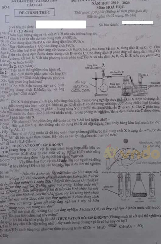 Đề thi vào lớp 10 môn Hóa học Chuyên 2019 tỉnh Lào Cai