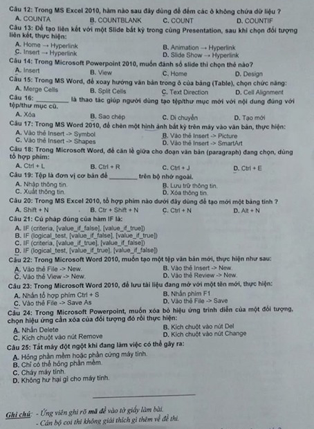 Đề thi viên chức giáo dục tỉnh bình định