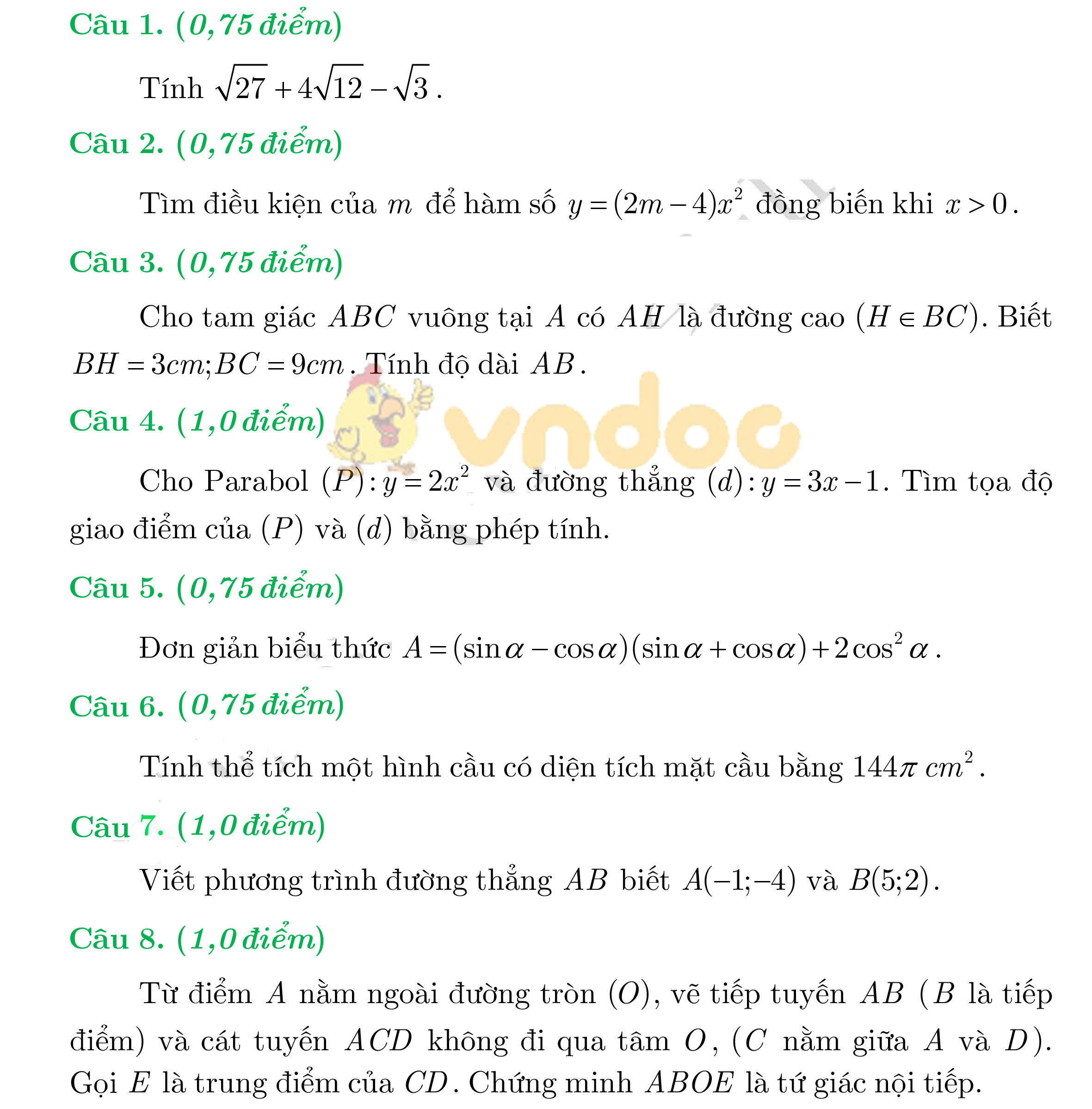 Đề thi vào lớp 10 môn Toán tỉnh Lâm Đồng năm 2019