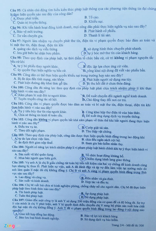Đáp án đề thi THPT Quốc gia 2019 môn Giáo dục công dân