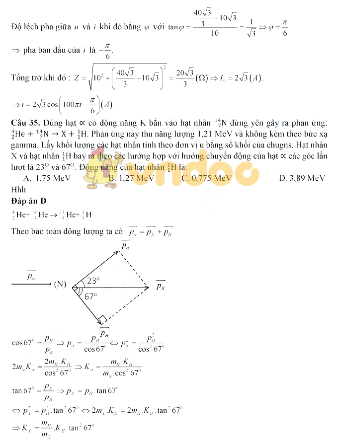 Lời giải chi tiết đề thi chính thức THPT Quốc gia năm 2019 môn Vật lý
