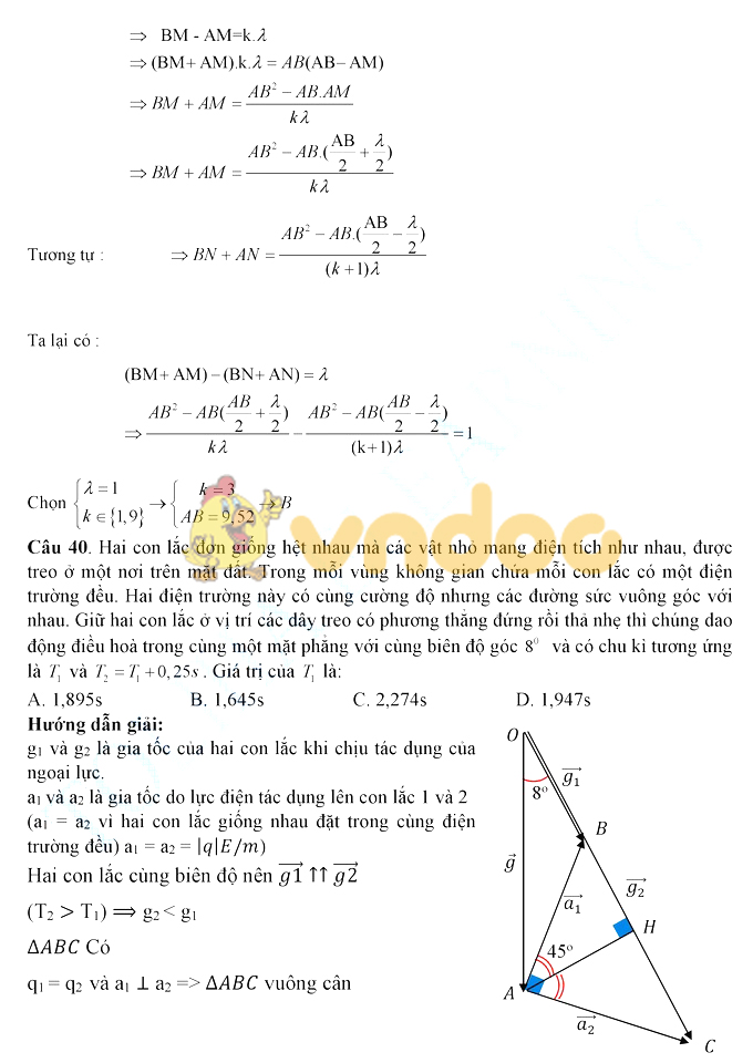 Lời giải chi tiết đề thi chính thức THPT Quốc gia năm 2019 môn Vật lý