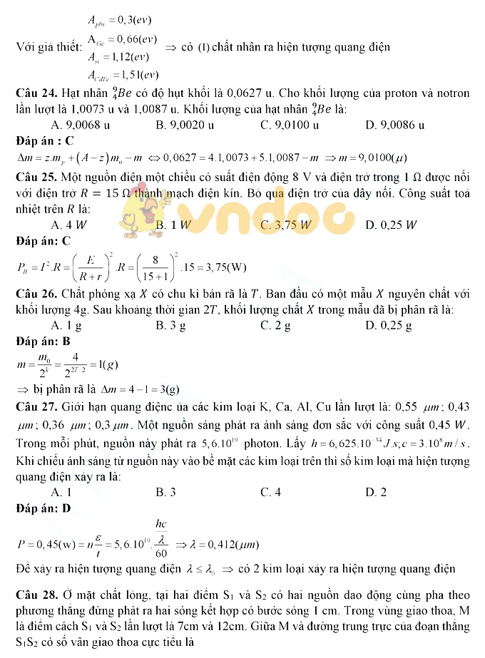 Lời giải chi tiết đề thi chính thức THPT Quốc gia năm 2019 môn Vật lý
