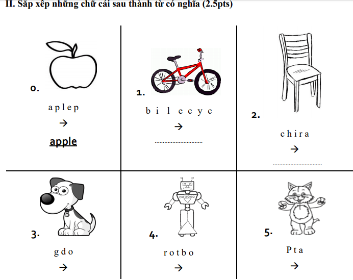 Bài tập ôn hè môn Tiếng Anh lớp 1 lên lớp 2