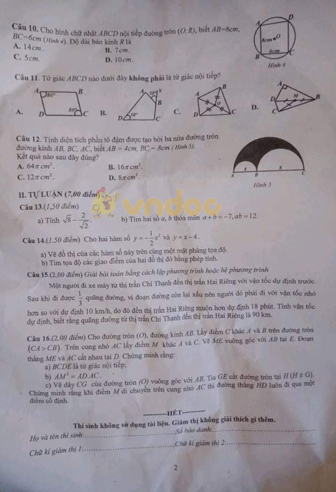 Đáp án đề thi vào lớp 10 môn Toán tỉnh Phú Yên năm 2019