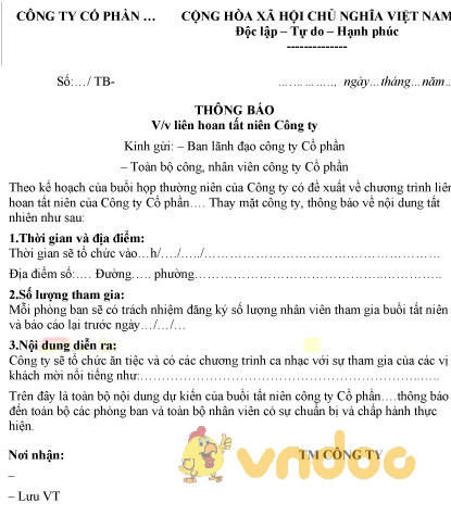 Mẫu thông báo liên hoan tất niên