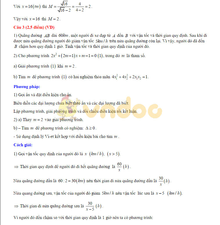 Đáp án đề thi vào lớp 10 môn Toán tỉnh Lai Châu năm 2019