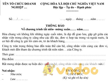 Mẫu thông báo chương trình tất niên