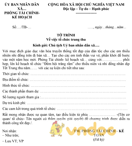 Mẫu tờ trình tổ chức trung thu