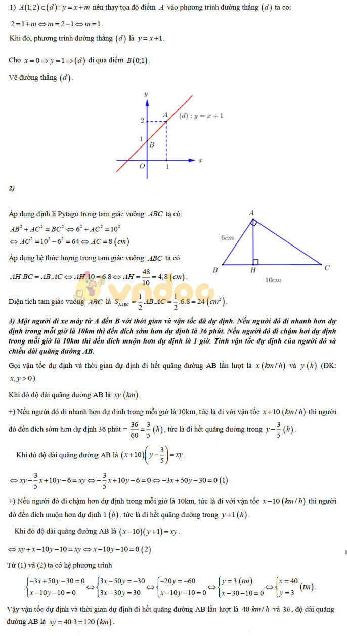 Đáp án đề thi vào lớp 10 môn Toán các trường PTDTNT Hòa Bình năm 2019