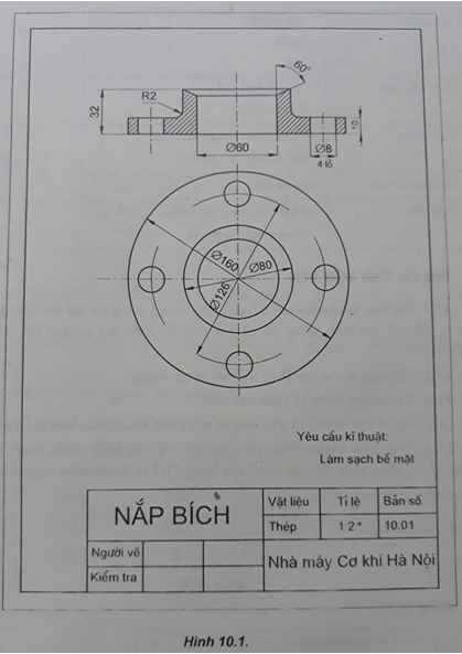 Giải SBT Công nghệ lớp 8 bài 10: Bài tập thực hành: Đọc bản vẽ chi tiết đơn giản có hình cắt