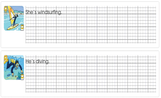 Tập viết Tiếng Anh lớp 4 Unit 4 We're having fun at the beach