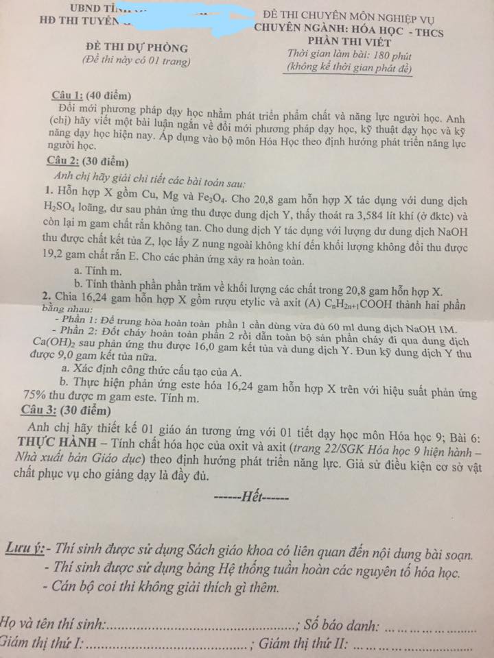 Đề thi viên chức môn hóa