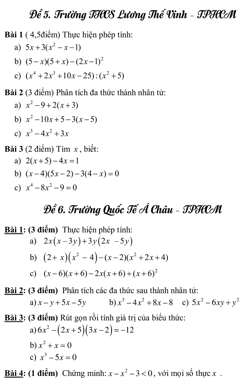 Bộ đề ôn thi học kì 1 lớp 8 môn Toán