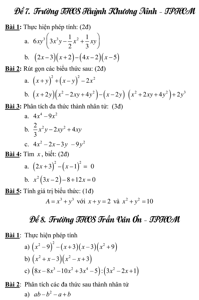 Bộ đề ôn thi học kì 1 lớp 8 môn Toán