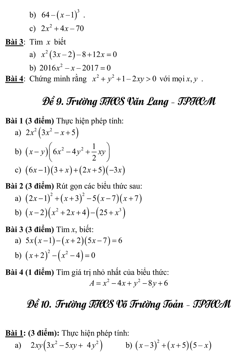 Bộ đề ôn thi học kì 1 lớp 8 môn Toán