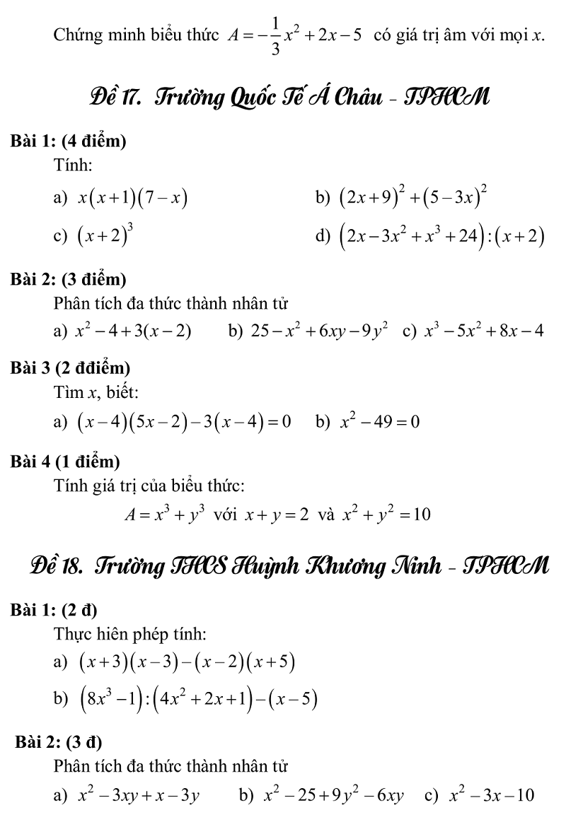 Bộ đề ôn thi học kì 1 lớp 8 môn Toán