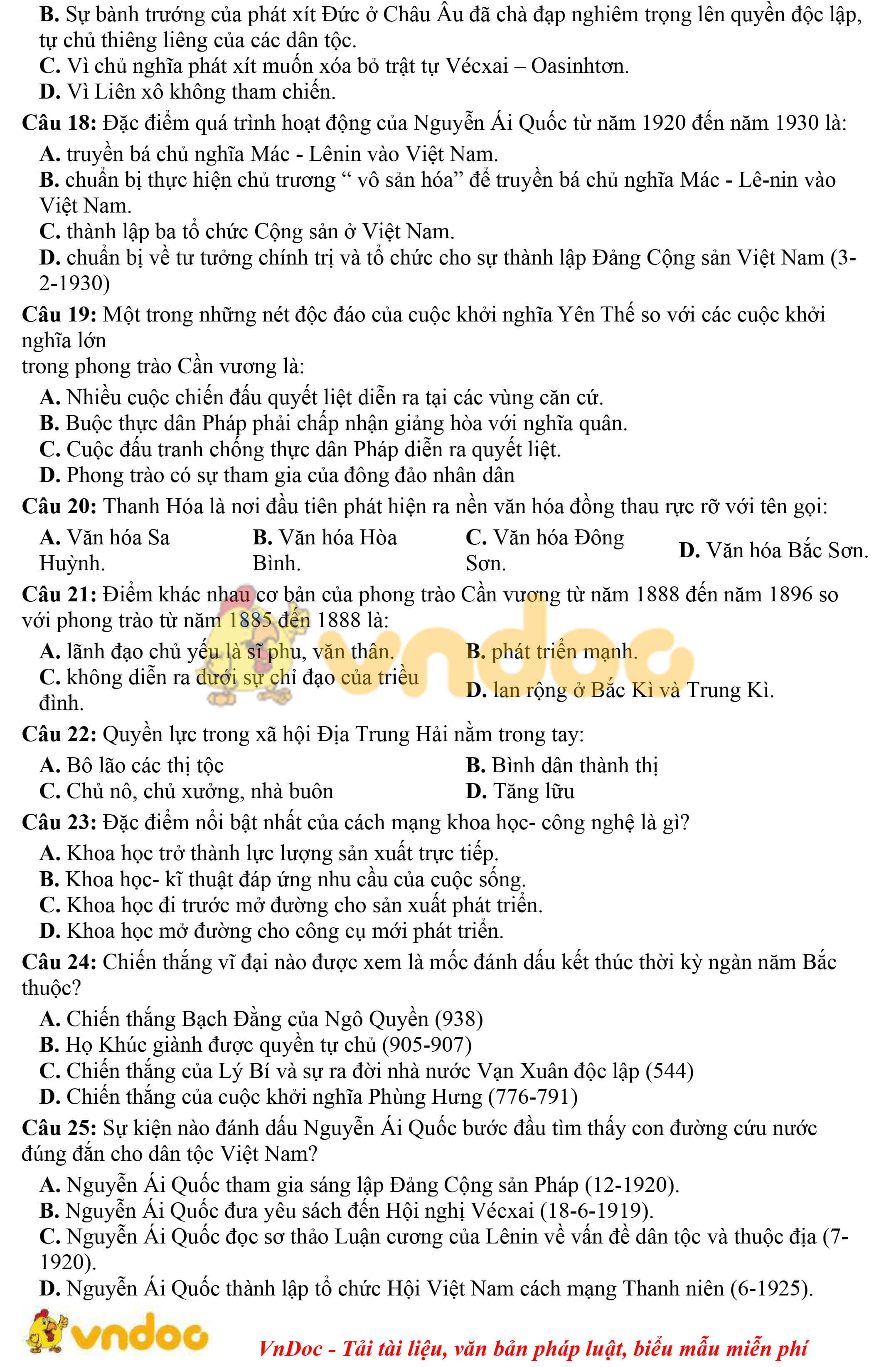 Đề thi thử THPT Quốc Gia môn Lịch sử năm 2020