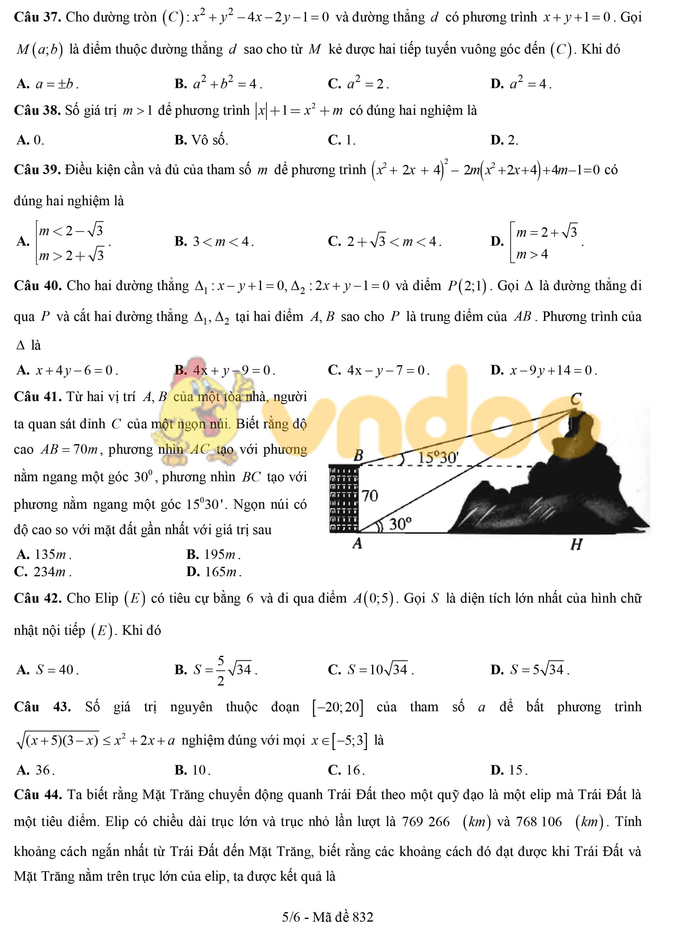 Đề khảo sát chất lượng đầu năm môn Toán lớp 11 năm học 2019 - 2020 trường THPT Thuận Thành 1 - Bắc Ninh