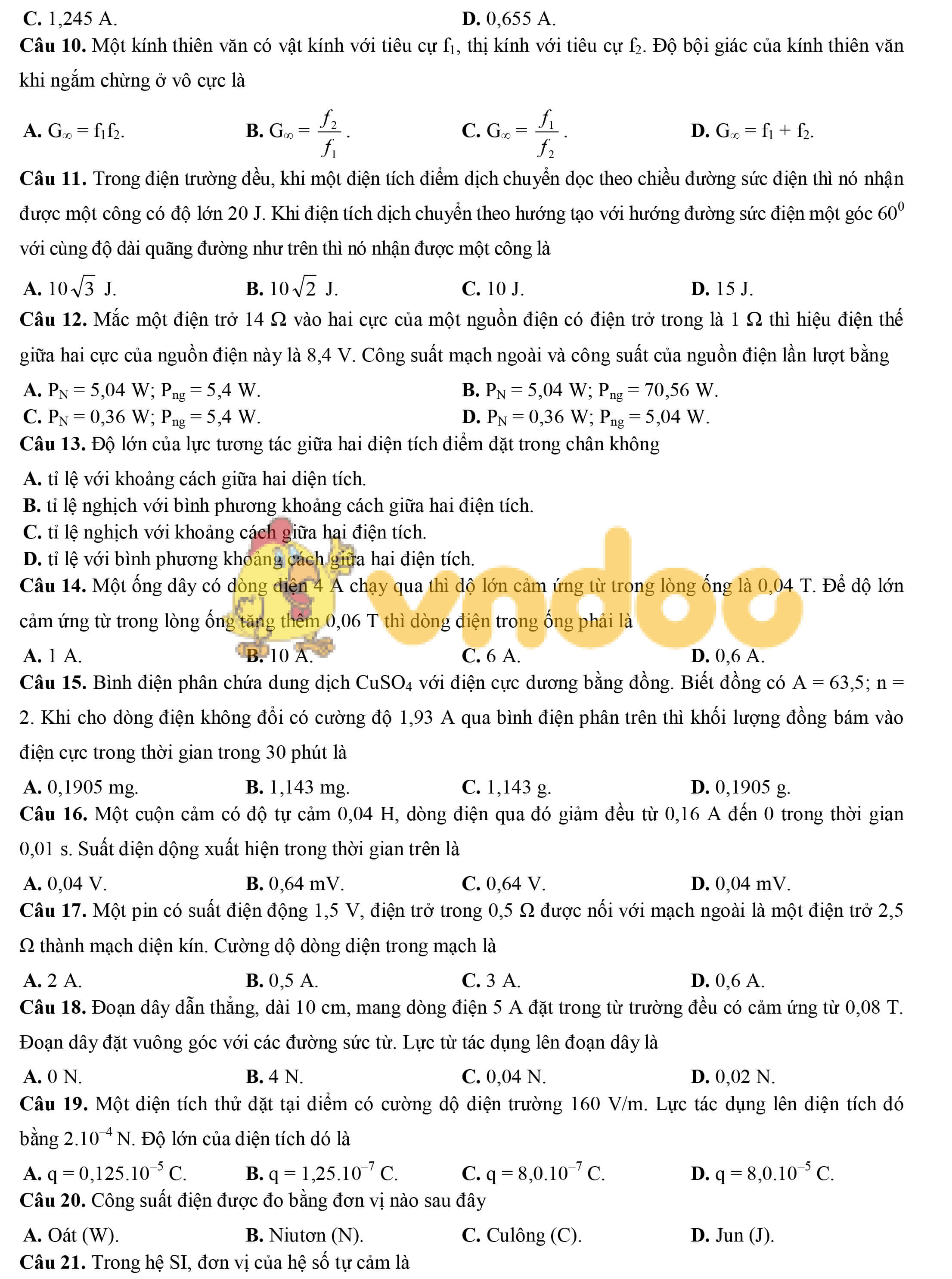Đề khảo sát chất lượng đầu năm lớp 12 môn Vật lý năm 2019 - 2020 trường THPT Thuận Thành 1 - Bắc Ninh
